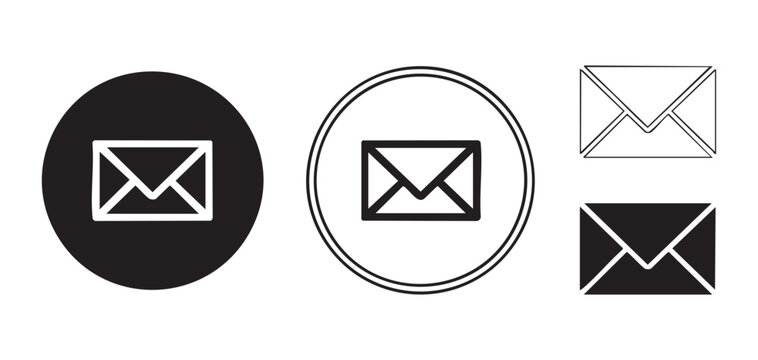 Email mail icon vector set with various styles of envelope symbols in circle shapes for web design.