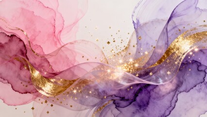 Naklejka premium Abstract painting with pink purple and gold