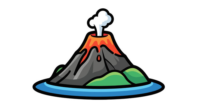 Volcano Erupting with Smoke and Lava.
