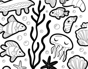 Obraz premium Seamless fish pattern vector illustration featuring cute cartoon marine life with ocean sea animals tropical aquarium texture beach summer wallpaper design