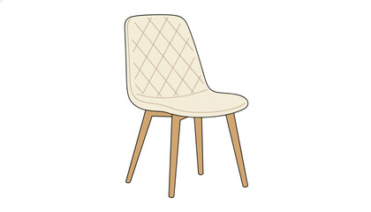 Naklejka premium Beige dining chair featuring a diamond-quilted backrest pattern and simple wooden legs, isolated on a clean white background.