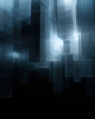 Obraz premium futuristic algorithm structures suspended in dark space, premium AI branding environment