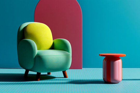 Modern colorful interior with armchair and side table