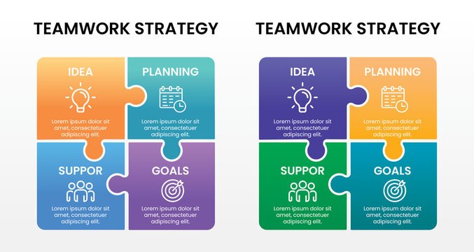 Puzzle Teamwork Strategy Infographic with Interlocking Pieces, Business Process Flow and Modern Vector Design