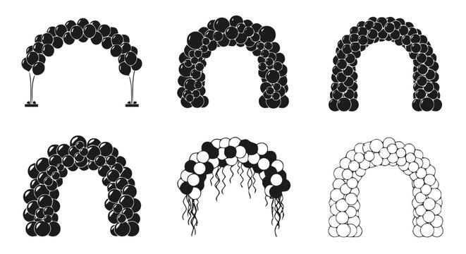 Vector illustration of set of balloon arches for party and celebration decoration on a transparent background