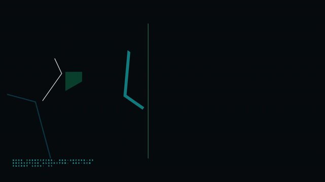 Abstract AES encryption algorithm HUD with minimalist geometric node identifier and scanning lines