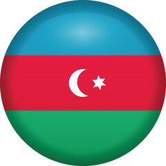 Fototapeta premium Azerbaijan Flag Circle Icon Vector, Round Glossy Button with National Colors Blue Red Green and Crescent Star Symbol Isolated