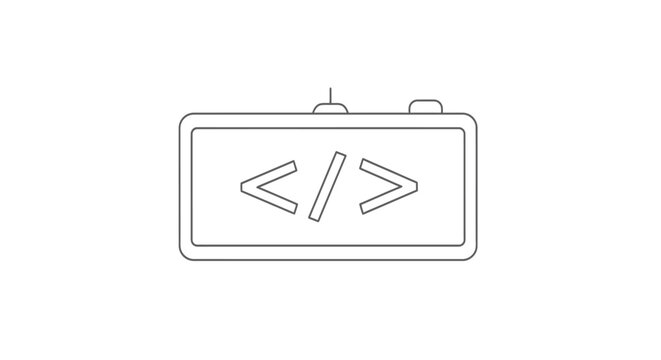 Code bracket symbol on screen.