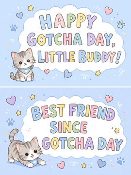 Gotcha Day Cute Kitten Typography Greeting Card Collection for Pet Adoption Celebration