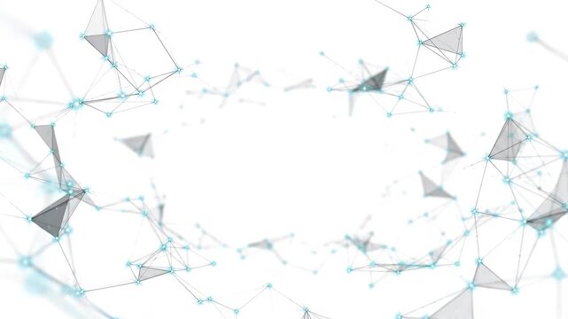 Abstract plexus network of connecting lines and dots framing copy space on white background