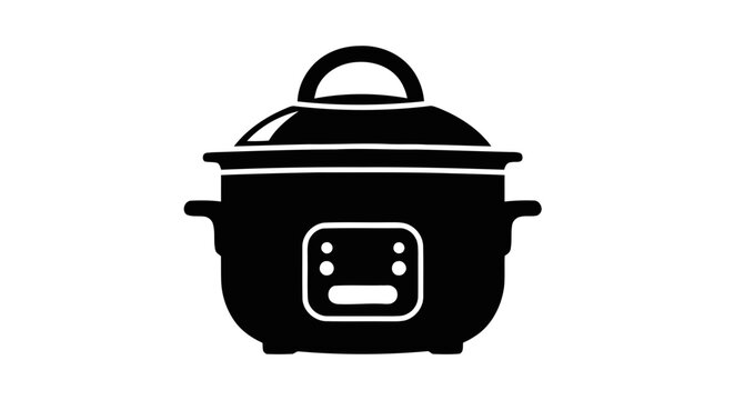 Vector illustration of black silhouette icon of a modern electric rice cooker with a lid on a transparent background