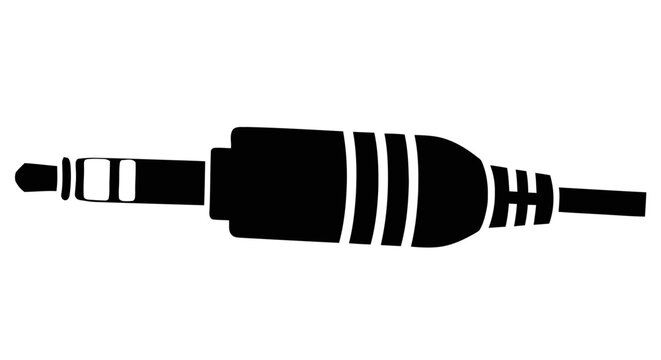 Vector illustration of black silhouette of a 35mm audio jack connector on a transparent background