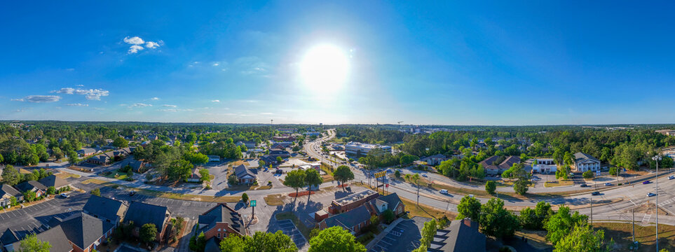 Aerial Panorama of Suburban Augusta Georgia With Highway and Commercial Office Space