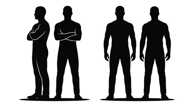 Male silhouettes collection showing standing poses for professional character design in a simple vector graphic style