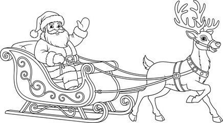 Silhouette of Santa Claus riding sleigh pulled by reindeer with ornate decorations – classic Christmas holiday vector illustration design © MST RAMANA