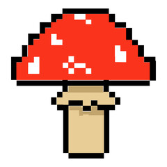 Naklejka premium retro pixel fly agaric 8-bit mushroom vector graphic design