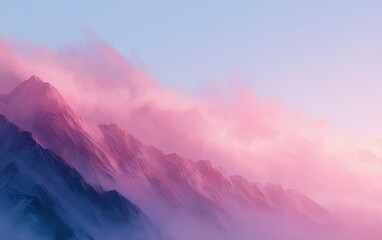 Fototapeta premium Dreamscape with pastel skies and glowing mountains, surreal atmosphere