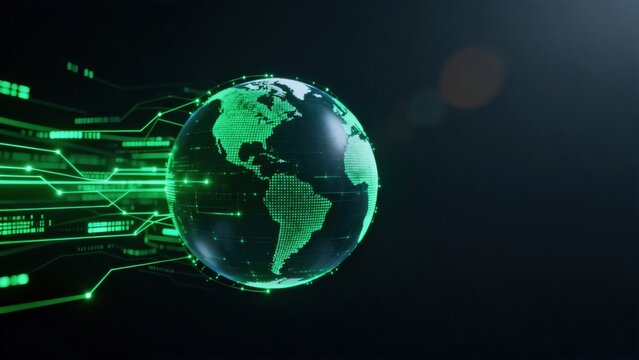 Digital globe with green circuit lines