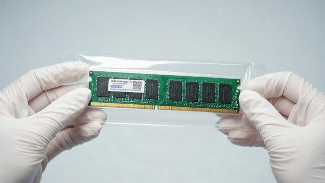 Person holding packaged computer memory module