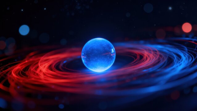 Blue glowing sphere with red and blue swirls