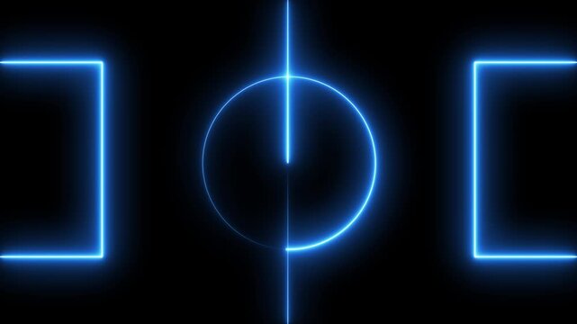 Glowing neon Football match on green field. Red Neon Soccer Field Outline Animation, Animation of neon sports stadium on black background. Glowing neon lights match future football 4k