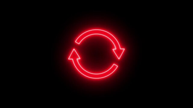 Glowing neon Circle arrow refresh and reload icon animation with loading progress, circular arrows rotation cycle, Simple rotating loader icon. Double arrow icon indicate restart icon, 4k videos