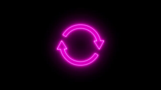 Glowing neon Circle arrow refresh and reload icon animation with loading progress, circular arrows rotation cycle, Simple rotating loader icon. Double arrow icon indicate restart icon, 4k videos