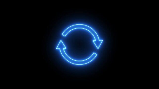 Glowing neon Circle arrow refresh and reload icon animation with loading progress, circular arrows rotation cycle, Simple rotating loader icon. Double arrow icon indicate restart icon, 4k videos