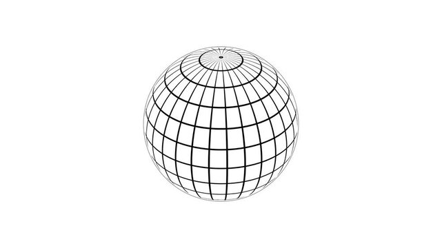 Animated globe icon looping motion graphic with Alpha channel 4k video. Minimal world map globe earth icon. Simple striped earth globe planet rotating concept.