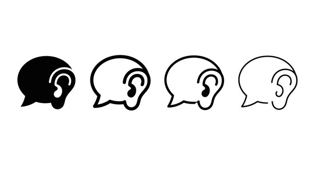 Speech bubble icons with ear symbolizing listening and communication