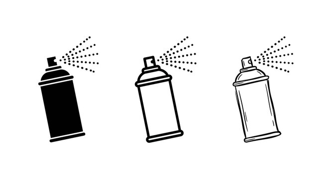 Stylized spray cans in silhouette and linear designs