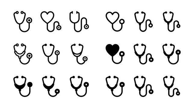Diverse stethoscope icons collection in minimalist design