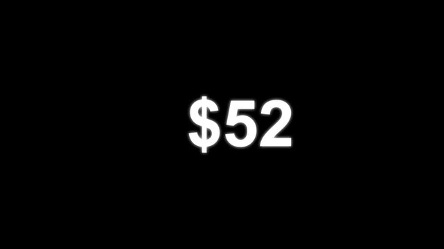 Dollar counting animation. Dollar count 0 to 100 text icon animation. 4k video. Dollar count 0 to 100 text icon animation. Numbers of dollar money currency counting text icon.
