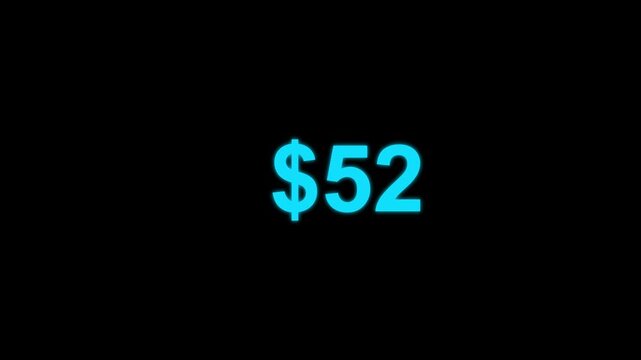 Dollar counting animation. Dollar count 0 to 100 text icon animation. 4k video. Dollar count 0 to 100 text icon animation. Numbers of dollar money currency counting text icon.