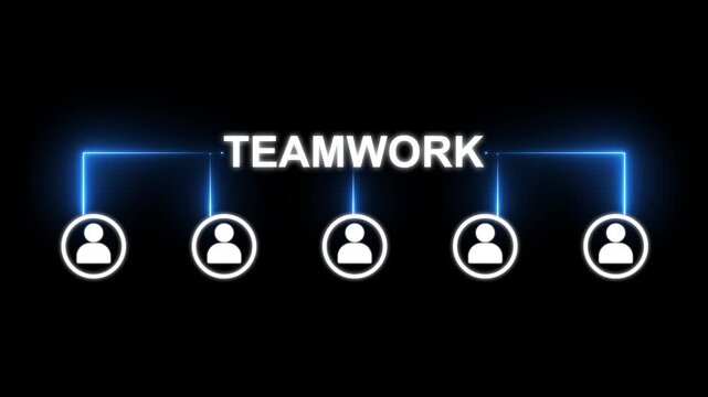 Glowing Neon Business network connection collaboration animation. neon teamwork icon. 4k motion graphics