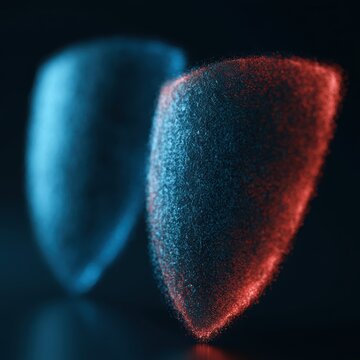 Cybersecurity protection concepts visualized through glowing digital shields and futuristic particle systems