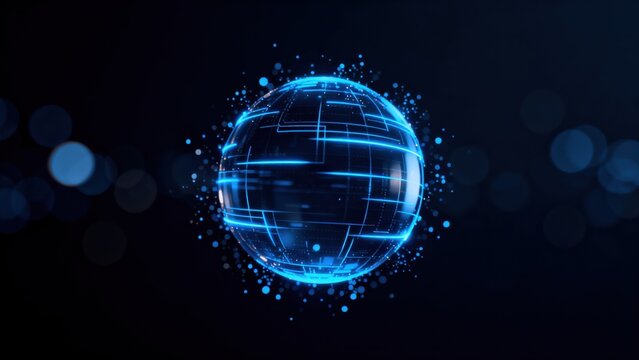 Blue digital globe with glowing lines