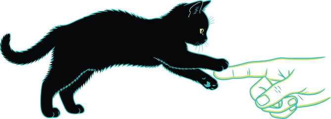 Black cat pawing at a hand isolated on transparent background, isolated on white background, Vector, illustration © Kaniz