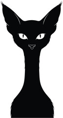 Black cartoon cat face with white eyes isolated on transparent background, isolated on white background, Vector, illustration © Kaniz