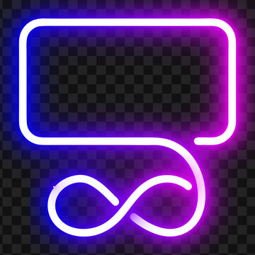 Neon frame with infinity symbol and speech bubble text box on checkered background vector