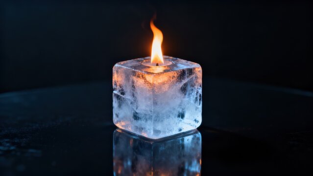 Ice cube with flame inside