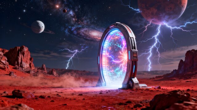 Futuristic portal on alien planet