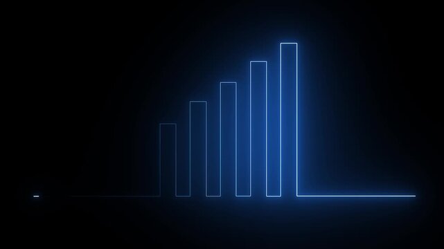 blue neon glowing business graph chart icon animation . Neon business growth concept .glowing business graph and neon line concept on black background ...
