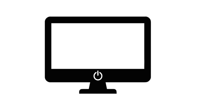 Vector illustration of computer monitor icon with power button on a transparent background