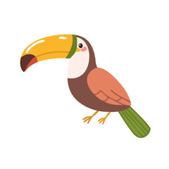 Obraz premium Cute cartoon toucan bird with large yellow beak and colorful feathers