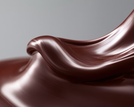 Chocolate syrup flowing abstractly, glossy rich texture, gourmet dessert background