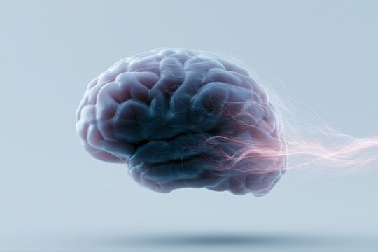Human brain abstract illustration, colorful energy waves, scientific technology aesthetic