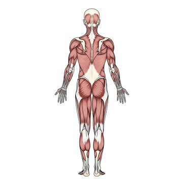 Anatomical diagram of human muscular system front view.