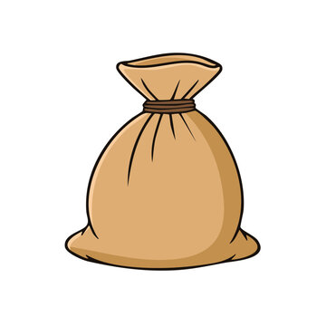 Simple Illustration of a Closed Fabric Sack Tied with Rope