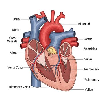 Detailed anatomical diagram of the human heart structure.
